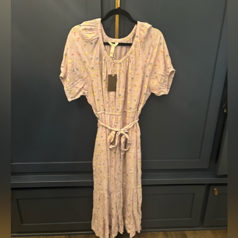 Lilac Floral Tie-Waist Midi Dress